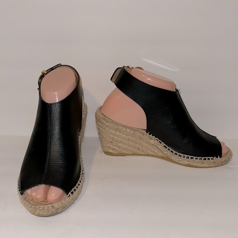 Bettye Muller Black Leather Open Toe 3” Wedges!!